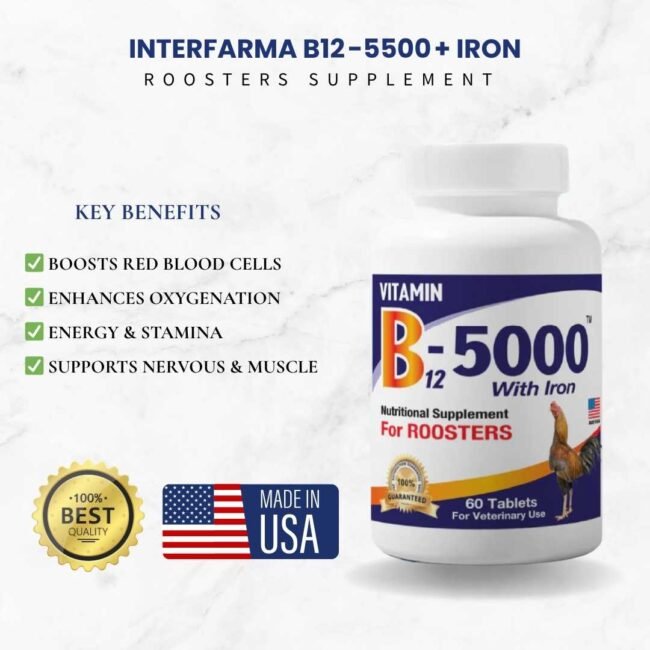 INTERFARMA B12-5000 + IRON for Roosters – 120 Tabs | Strength & Support - Image 3