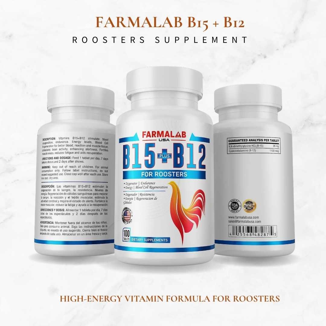 FARMALAB B12 B15 Vitamins for Roosters 100 Tablets for Energy, Muscle, Recovery - Image 4